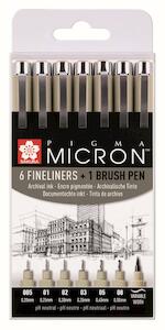 Sakura Pigma Micron 6 fineliners + 1 brushpen - (ISBN 8712079397975)