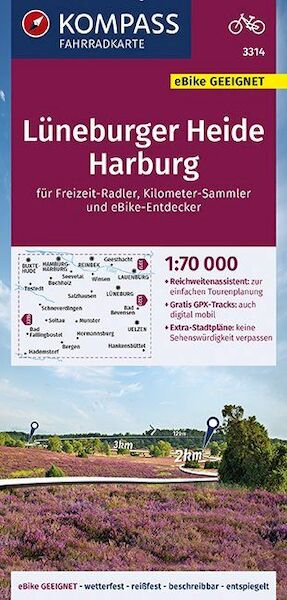 KOMPASS Fahrradkarte Lüneburger Heide, Harburg 1:70.000, FK 3314 - (ISBN 9783990446553)
