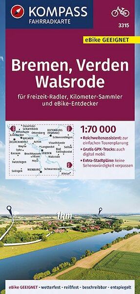 KOMPASS Fahrradkarte Bremen, Verden, Walsrode 1:70.000, FK 3315 - (ISBN 9783990446652)