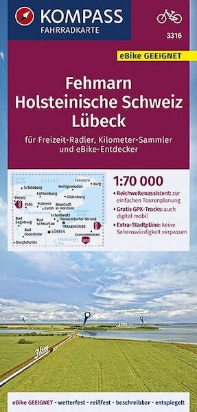 KOMPASS Fahrradkarte Fehmarn, Holsteinische Schweiz, Lübeck 1:70.000, FK 3316 - (ISBN 9783990446669)