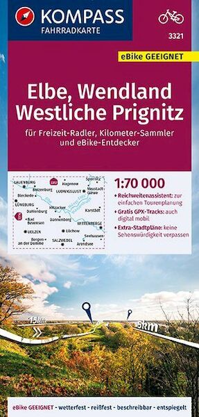 KOMPASS Fahrradkarte Elbe, Wendland, Westliche Prignitz 1:70.000, FK 3321 - (ISBN 9783990446706)
