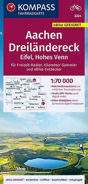 KOMPASS Fahrradkarte Aachen, Dreiländereck, Eifel, Hohes Venn 1:70.000, FK 3324 - (ISBN 9783990446720)