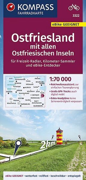 KOMPASS Fahrradkarte Ostfriesland mit allen Ostfriesischen Inseln 1:70.000, FK 3322 - (ISBN 9783990446522)