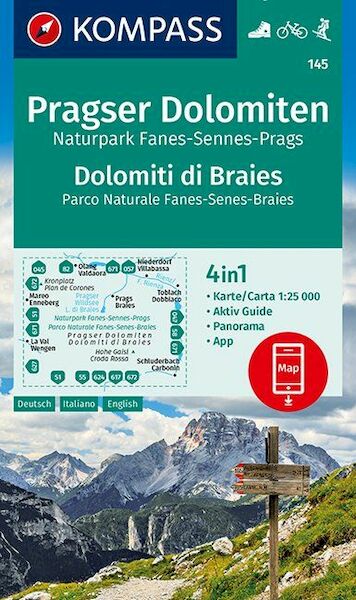 Pragser Dolomiten, Naturpark Fanes-Sennes-Prags, Dolomiti di Braies, Parco Naturale Fanes-Senes-Braies 1:25 000 - (ISBN 9783990446300)