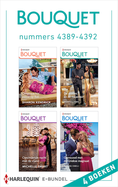 Bouquet e-bundel nummers 4389 - 4392 - Sharon Kendrick, Michelle Smart, Amanda Cinelli, Jadesola James (ISBN 9789402558807)