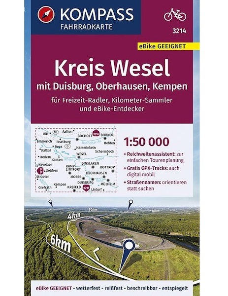 KOMPASS Fahrradkarte Kreis Wesel mit Duisburg, Oberhausen, Kempen 1:50.000, FK 3214 - Kompass-Karten Gmbh (ISBN 9783990446850)