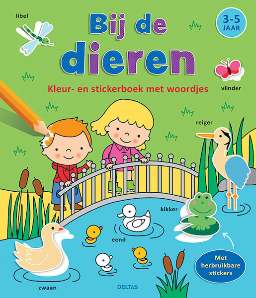 Kleur- en stickerboek met woordjes - Bij de dieren (3-5 j.) - ZNU (ISBN 9789044754148)