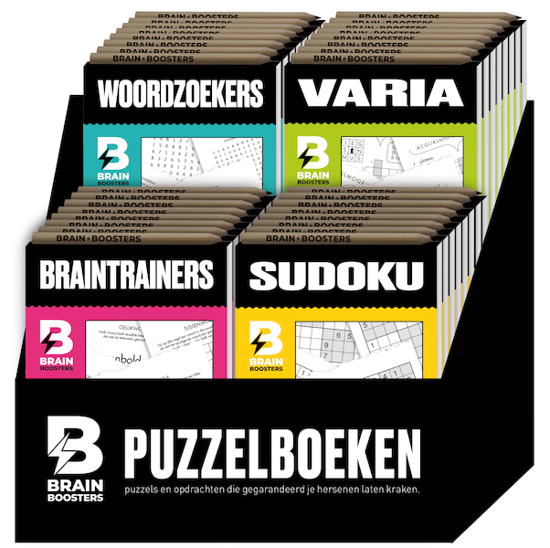 Display Brainbooster puzzelboeken 4 x 8 ex. - Interstat (ISBN 9789464325539)