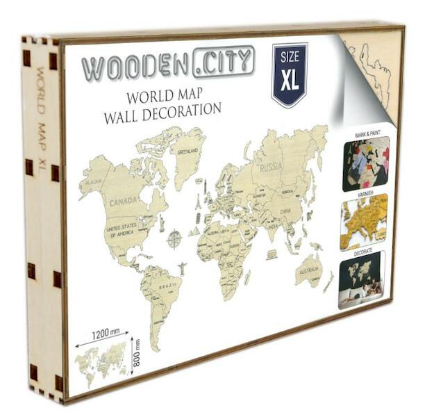 Wereld kaart in hout XL - (ISBN 5906874128121)