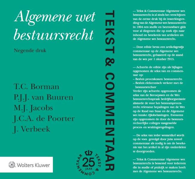 Algemene wet bestuursrecht - T.C. Borman, P.J.J. van Buuren, M.J. Jacobs, J.C.A. de Poorter, Joost Verbeek (ISBN 9789013130041)