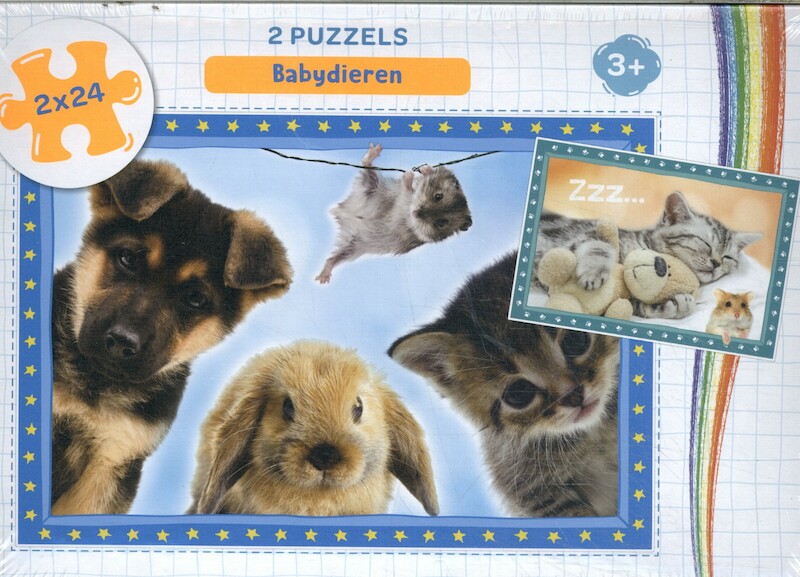 Babydieren - puzzel 2 x 24 stukjes - (ISBN 9789036639545)